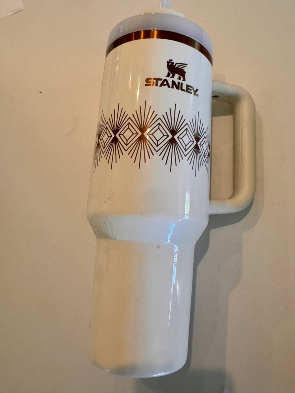 Stanley White & Copper Patterned Travel Tumbler with Handle
